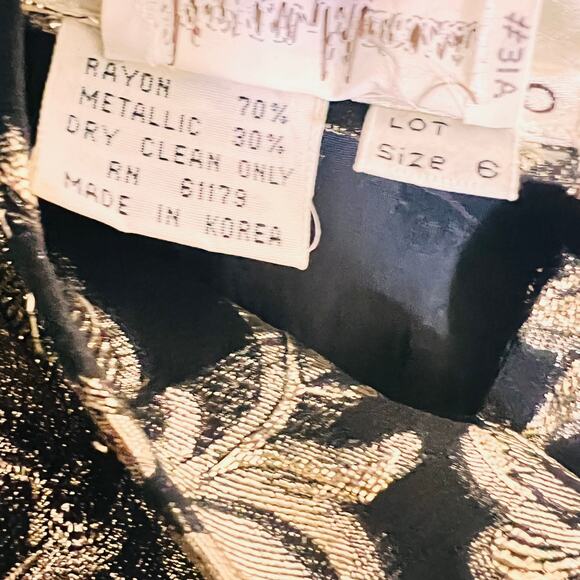 Raul Blanco Evenings Gold Black Pleated Midi Dress Size 6 - Picture 5 of 8